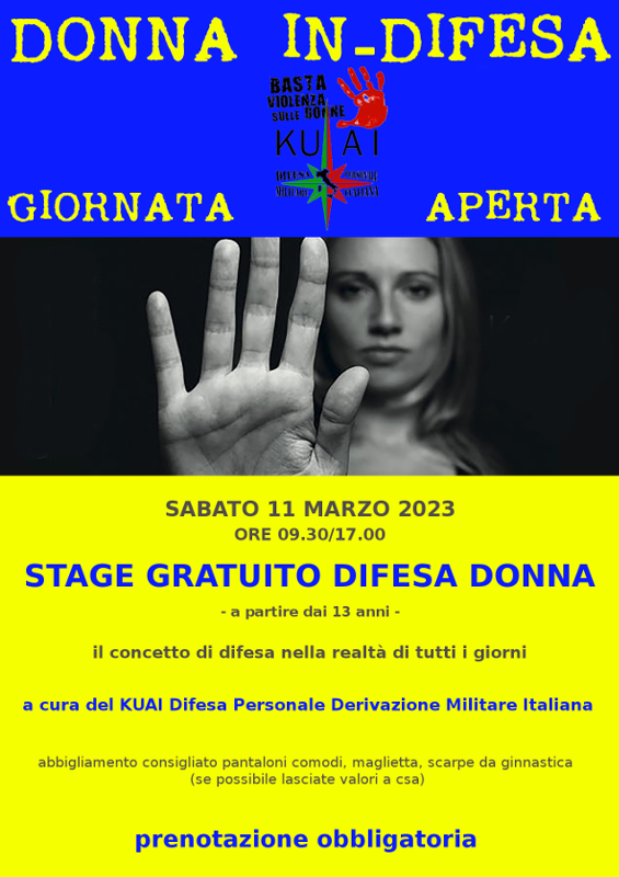 KUAI Difesa Personale di derivazione Militare Italiana Stage Gratuido Difesa Donna - 11 Marzo ore 9:30/17:00